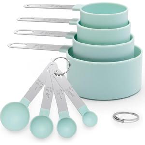Measuring Cups and Spoons Set of 8 Pieces, nesting measuring cups for Measuring Dry or Liquid Ingredients, Stainless Steel Handle, Kitchen Gadgets for Cooking & Baking (Blue)