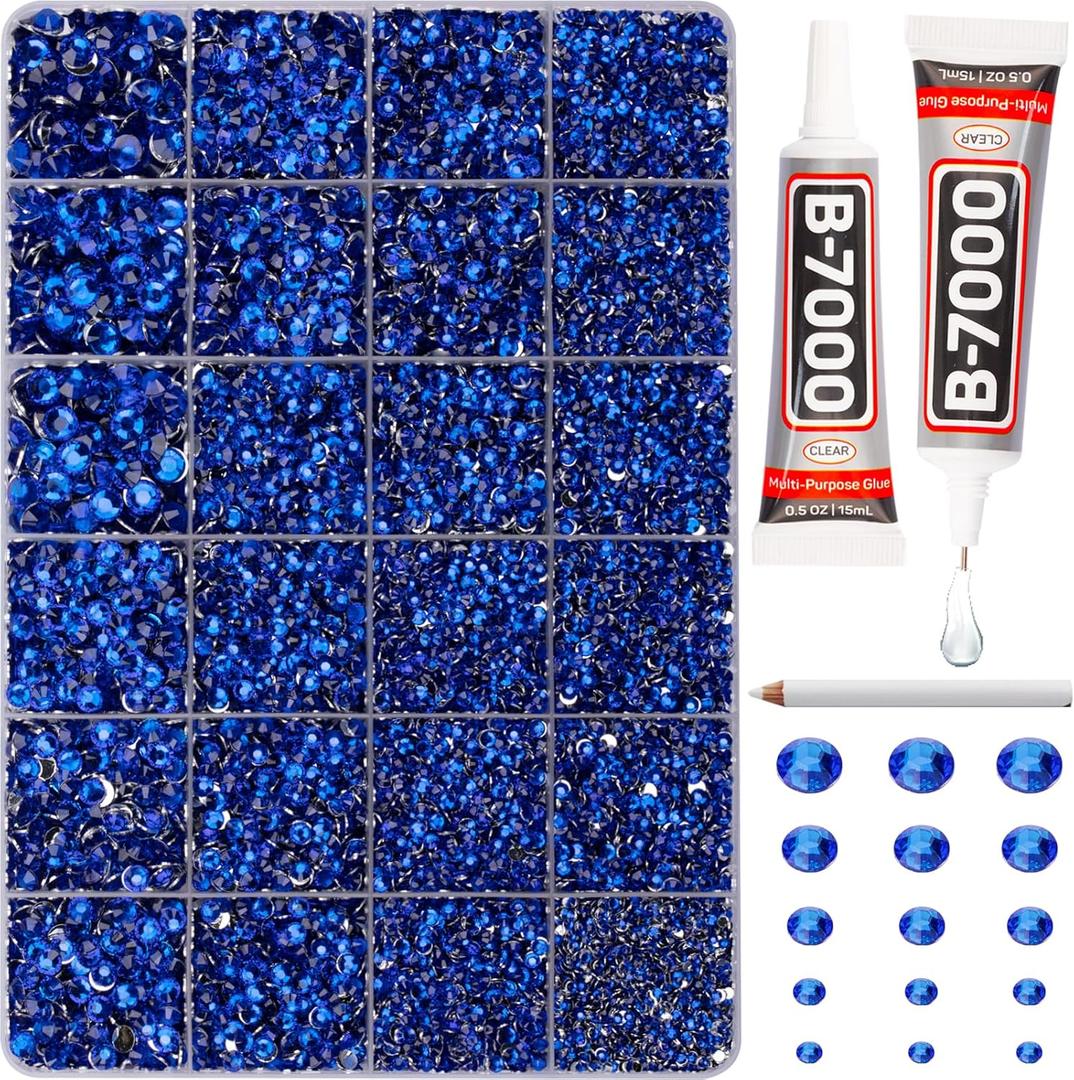20100Pcs Blue Resin Rhinestones 2,3,4,5,6mm Flatback for Bedazzling Crafting Crafts Clothing Clothes Fabric Shoes Nail Art, Royal Dark Navy Blue Flat Back Gems Diamonds Jewels Crystals Gemstones