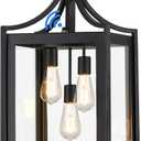 Outdoor Pendant Lights for Porch, 18.5" Large Dusk to Dawn Outdoor Chandelier with Clear Glass, Black Modern Hanging Porch Light, Adjustable Long Chain, OS-KY1004