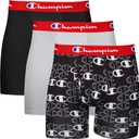 Underwear Boxer Briefs, Everyday Active, Lightweight Stretch, 3-pack (Large, New Ebony/New Ebony With C Logo Print; Silverstone - 3 Pack)