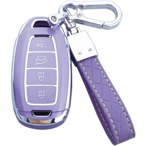 Key Fob Cover Case Compatible with Hyundai Palisade Elantra Kona Accent Azera Veloster Car Accessories (Purple, 4-button)
