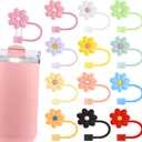Velaco 12PCS Silicone Straw Covers Cap Compatible with Stanley 30&40 Oz Cup, 10mm Cute Flower Straw Toppers for Tumblers, Dust-Proof Drinking Straw Caps for Reusable Straws Tips Lids