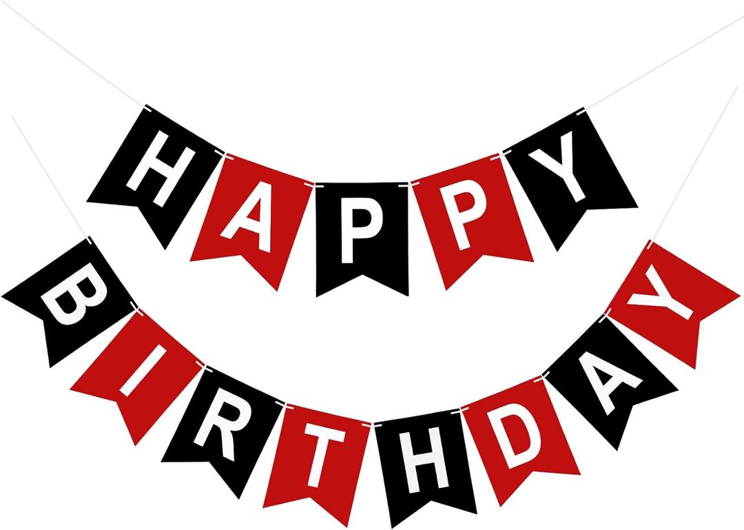 Red and Black Happy Birthday Banner Birthday Party Banner NO DIY Happy Birthday Sign Pre-Strung Birthday Hanging Decoration for Women Men Girl Boy Party Supplies (Red and Black)