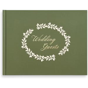 2 x &And Per Se Guest Book for Party, Photo Book, Blank Book and Birthday Guest Book for Special Events, Baby Shower Book to Sign with Blank Lined Pages & Photo Spots (Green with Pattern)