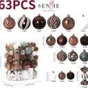 Christmas Ball Ornaments Set Assorted Shatterproof Ornaments 63 PCS Shaped Styles Xmas Tree Holiday Decorative,Brown