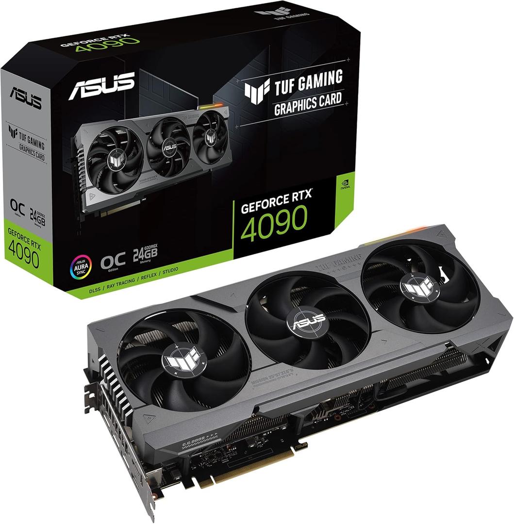 ASUS TUF Gaming NVIDIA GeForce RTX 4090 OC Edition Gaming Graphics Card (24GB GDDR6X, PCIe 4.0, HDMI 2.1a, DisplayPort 1.4a, Dual Ball Bearing Axial Fans)