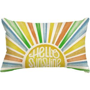 3 x AVOIN colorlife Hello Sunshine Summer Throw Pillow Cover, 12 x 20 Inch Yellow Blue Orange Cushion Case Decoration for Sofa Couch
