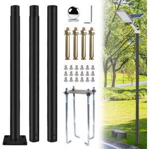 Street Light Pole 10 Ft Tall | Outdoor Adjustable Heavy Duty Metal Street Lamp Post | Outside Solar Street Lights Poles with Mounting Rebar Cage Base for Backyard, Parking Lot, Walkway (10FT)