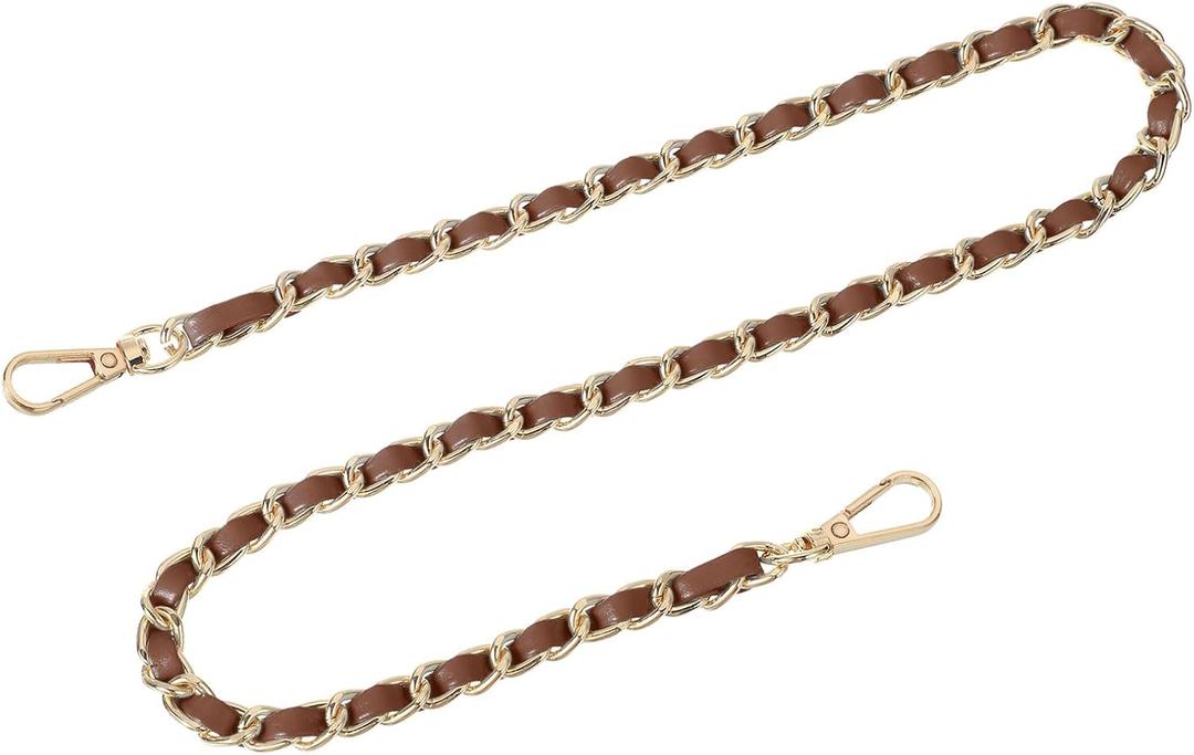 uxcell Purse Chain Strap, 24" Leather Iron Flat Chain Strap Handbag Chains Purse Straps for Shoulder Bags Replacement Strap (Dark Brown Strap + Gold Chain) uxcell Purse Chain Strap, 24" Leather Iron Flat Chain Strap Handbag Chains Purse Straps for Shoulder Bags Replacement Strap (Dark Brown Strap + Gold Chain)