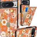 Petitian for Google Pixel 8Pro Case with Wallet - Women Girls Cute Girly Aesthetic Unique Design Leather Credit Card Holder Cardholder Stand Wristband for Pixel 8Pro, Orange Floral