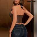 Waist Wow Women's PU Leather Halter Top Lace Up Front Crop Tank Tops Sleeveless Backless Sexy Corset Camisole Party Clubwear (Brown, S)