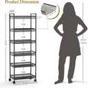 6 Tier Slim Rolling Storage Cart, Narrow Mobile Shelving Unit Organizer Utility Cart with Wheels, Metal Wire Storage Rack with Baskets for Kitchen, Bathroom, Laundry & Living Room, 10in(W) Black