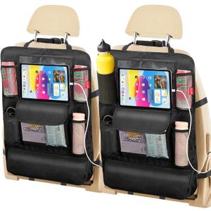 Car Seat Organizer with 13 in Tablet Holder, Waterproof Back Seat Protector, Kick Mats with 9 Storage Pockets, Interior and Travel Essentials, 2 Pack