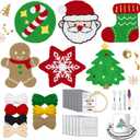 Kenburg Punch Needle Kit Christmas Coasters Set of 6, DIY Embroidery Set for Beginners Adults Kids Including Patterns, Tools, Yarns, Hoop, Instruction, Coaster Holder Art Craft Supplies