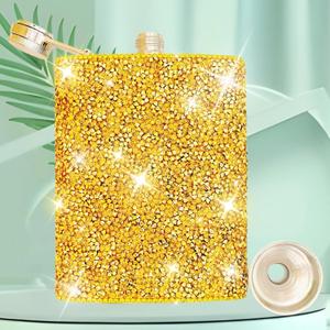 Cute Flask for Woman Bling Diamond Sparkly Gold Drinking Flask with Funnel for Whiskey Beer Alcohol for Travel Cruise Party8OZ) (1 PCS)