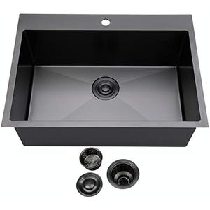 SHACO 33x22 Black Drop In Kitchen Sink, 33 Inch Large Top Mount Gunmetal Black Farmhouse Sink, Single Bowl Basin 16 Gauge SUS304 Stainless Steel Wet Bar Prep Sink