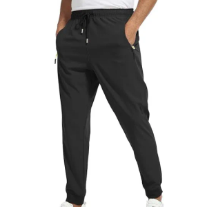Rapoo Men's Lightweight Joggers Pants Quick Dry Workout Track Running Gym Athletic Pants with 3 Zipper Pockets, Black, Size L