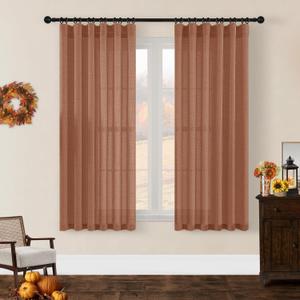 DUKIYO Burnt Orange Linen Curtains 84 Inch Length, Fall Cozy Farmhouse Semi Transparent Light Filtering Drapes with Rod Pocket Pleated Hook Belt for Bedroom Dining Room Office, W50" x L84", 2 Panels