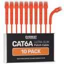 Everest Ultra Slim Cat6a Ethernet Patch Cables 3ft (10-Pack) Orange - 10GB Cat 6a Patch Cable - Bendable, Flexible & Thin Ethernet Cable - Space Saving 32AWG 550MHZ Cat6a Cables - 100% Copper Wires