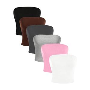 SOLY HUX Women's 6 Piece Tube Top Strapless Sleeveless Slim Fit Solid Bandeau Crop Tops Multicoloured Small