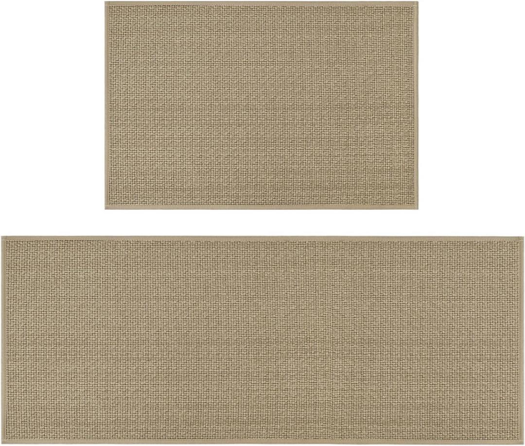 Artoid Mode Washable Non Slip Kitchen Rugs and Mats Set of 2, Rubber Backing Absorbent Kitchen Mats for Floor Front of Sink - 24x35 and 24x60 Inch (Linen)