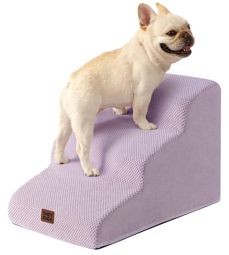 EHEYCIGA Curved Dog Stairs Ramp for Small Dogs 15.7" H, 3-Step Dog Steps for Couch Sofa and Chair, Pet Stairs for Cats, Non-Slip Balanced Pet Steps Indoor, Lilac