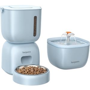 Automatic Cat Feeder and Water Dispenser FW1, Wire or Battery Cat Food Dispenser Timer Pet Feeder - Locking Lid, Desiccant Bag, Programmable Portion Control, 4 Daily Meals, 10s Voice Recorder-Blue