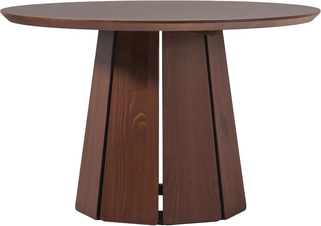 Modern Paneled-Wood Pedestal Base Round Top Dining Table, Brown