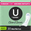 U by Kotex Ultra Thin Pads, Clean & Secure, Heavy Absorbency, 20 Count 