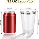 200 Pack Silver Plastic Cups, 12 Oz Clear Disposable Cups with Silver Rim, Heavy Duty Cocktail Cups for Party, Wedding and Daily Use, 200PCS