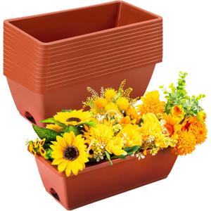 12 Pieces Rectangle Window Box Planter 17 Inch Window Plant Box Herb Planter Plastic Herb Pots for Indoor Plants Large Window Flower Boxes Outdoor with Tray for Garden, Balcony Home Decor (Brick Red)