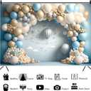 Leyiyi 10x7ft 3D Balloons Backdrop for Boys 1st Birthday Party White Blue Hot Air Balloon Blue Sky White Clouds Cake Smash Photography Background Sweet First 1st Birthday Backdrop Photo Booth Props