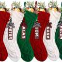 XIMISHOP 6PACK Christmas Stockings,18Inches Large Cable Knitted Stocking Personalized Xmas Hanging Stocking Decorations with Name Tags for Holiday Christmas Party Family Decor (Red White Green)