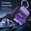 DASFOND Armor Cover AirPods 3 Generation Case, Military Grade Full Body Shockproof Protection Hard Case, Support Wireless Charging with Keychain, Magnetic Lid, Front LED Visible, Purple