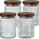 24 OZ Airtight Glass Storage Jar with Bamboo Lid - Vintage Glass Jar Vintage Food Containers Canisters Set for Kitchen Counter & Pantry - Ideal for Sugar, Flour, Coffee, Tea, Candy, Oats -4 Pack