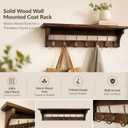 Wall Mounted Coat Rack with Shelf, Solid Wood & Bronze Metal Hooks – 31.1 Inch Entryway Organizer with 7 Hooks for Hanging Coats, Hats, Bags, Keys, Rustic Brown for Hallway，Bedroom（31.1 Inch）