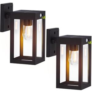 2 Pack Solar Porch Lights Outdoor,Solar Wall Lights with 3 Lighting Modes&Motion Sensor, Dusk to Dawn Sconce Lights Wall Mount,Exterior Wall Lantern Light Fixture for House, Garage,Patio,Shed (Black)