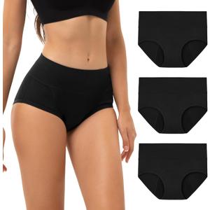 INNERSY Women's High Waisted Period Underwear Heavy Flow Postpartum Menstrual Panties 3-Pack (Medium, Black)