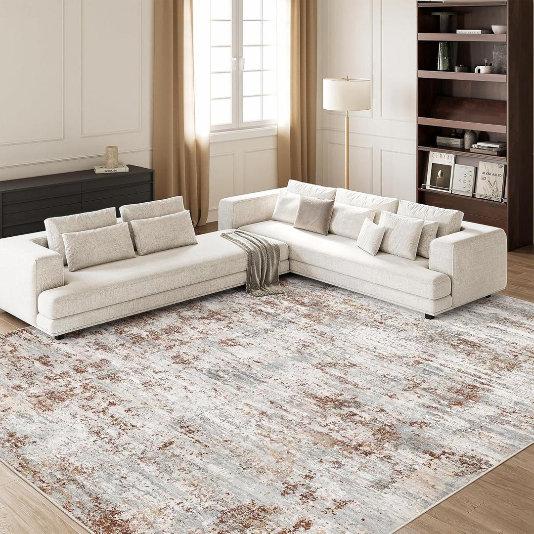 Art&Tuft Washable Rugs 8x10, Anti-Slip Backing Abstract 8x10 Area Rugs, Stain Resistant Large Rugs for Living Room, Foldable Machine Washable Area Rug(8'x10', Rust)