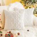 AQOTHES Set of 2 Christmas Snowflake Throw Pillow Covers 18x18 Inch, Soft Faux Fur White Decorative Xmas Throw Pillows for Couch Sofa Holiday Winter Decor