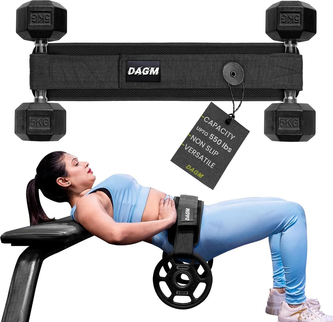 DAGM Hip Thrust Belt for Dumbbells heavy, Secure Glute Trainer with Non-Slip Extra Padding That Protects Your Hips - Ideal for Gym & Home Workouts - Use with Heavy Duty Kettlebells, Dumbbells, & Plates Hold up to 500 lbs