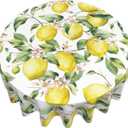 Lemon Round Tablecloth Waterproof Fabric Table Cover Washable 60 Table Cloth for Kitchen Dining Room Party Picnic