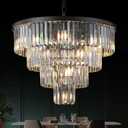 Black Crystal Chandeliers 12 Lights Luxury 24" Round Chandelier 4-Tier Modern Ceiling Pendant Light Fixture K9 Crystal Lighting for Living Room Dining Room Staircase Foyer, Medium-24