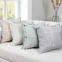 Decorative Linen Cotton Pillow Covers Embroidery Plaid Lumbar Farmhouse Throw Pillows Cases Check Cushion Cover Sham for Couch Sofa Chair Bed Living Room Home Decor, 2012 Inch 2 Pack White