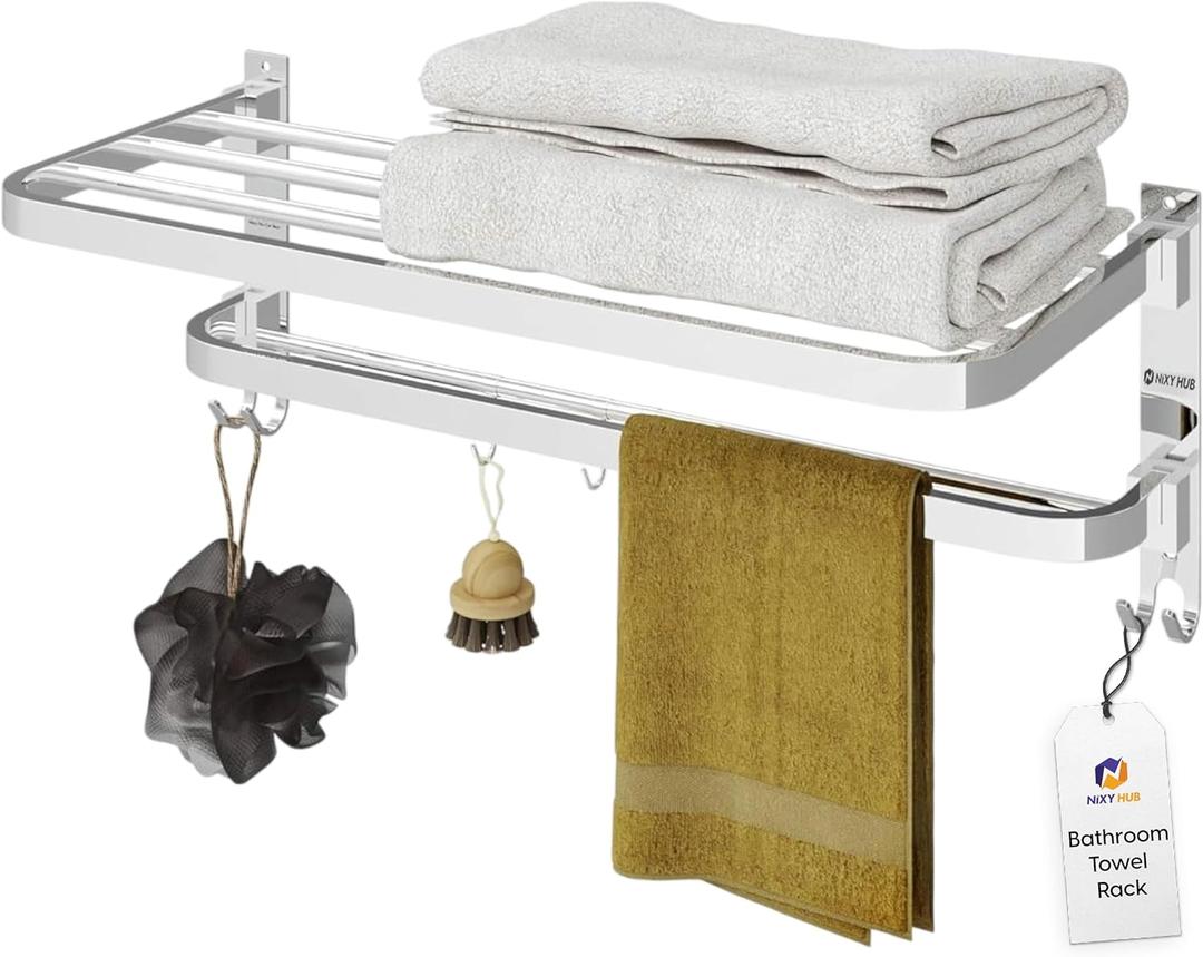 Premium Grade 24 Inch Stainless Steel Foldable Towel Rack | Bathroom Towel Holder | Towel Hanger Wall Mounted (Stainless Steel, 1)
