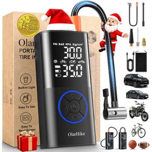 OlarHike Tire Inflator Portable Air Compressor, Smart Dual Hose System, 160PSI Auto Air Pump for Car Tires, Bike, Bicycle, Motorcycles, Electric Pump with LED Light & Digital Pressure Gauge (Blue)