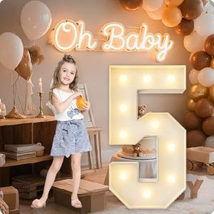 HXWEIYE Large Marquee Numbers 5, 3FT Big Light Up Number with Light, Mosaic Balloon Frame, Pre-Cut Frame Giant Led Numbers for Baby Shower Birthday Party Bar Graduation Decor (Warm White)