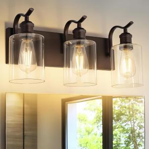 3 Light Bathroom Vanity Light, Morden Bathroom Lighting Fixtures Over Mirror Oil Rubbed Bronze Wall Light Fixtures with Clear Glass Shade ZCVL01ORB-3