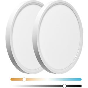 24 Inch Large LED Flush Mount Ceiling Light Fixture,55W,5600LM,3000K/4000K/6000K CCT Selectable,0.9 inch Super Slim Round Ceiling Light for Bedroom,Hallway,Kitchen (Dimmable White 2PK)