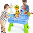 2026 Upgraded Toddler Sand Water Table Toy with Electric Water Pump, Kids Sand Water with Faucet/Play Food Accessories/Fishing Toy, Kitchen Play Sink Toys for Girl Boy Age 3+ (Blue)